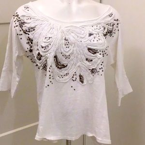 Anthropologie White Embellished Size S